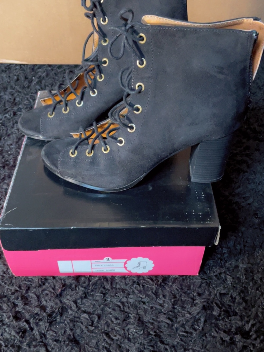 COS Black Suede Lace-Up Block Heel Ankle Boots